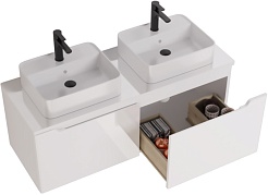 Dreja Мебель для ванной с двумя раковинами и столешницей W 125 подвесная белая – фотография-10